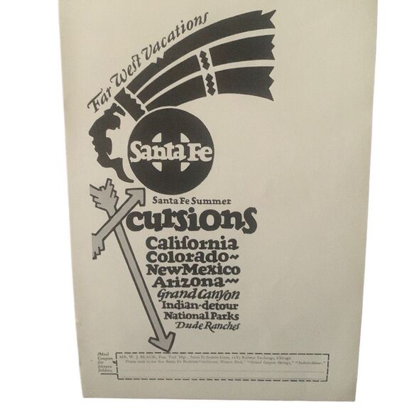 Vintage 1927 Santa Fe Far West Vacations Ad Advertisement - Picture 3 of 4